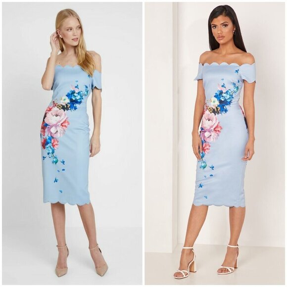 💕TED BAKER💕 Hailly Bardot Dress ~ Raspberry Ripple Print TB Size 4 = US 10 NWT - Picture 6 of 16